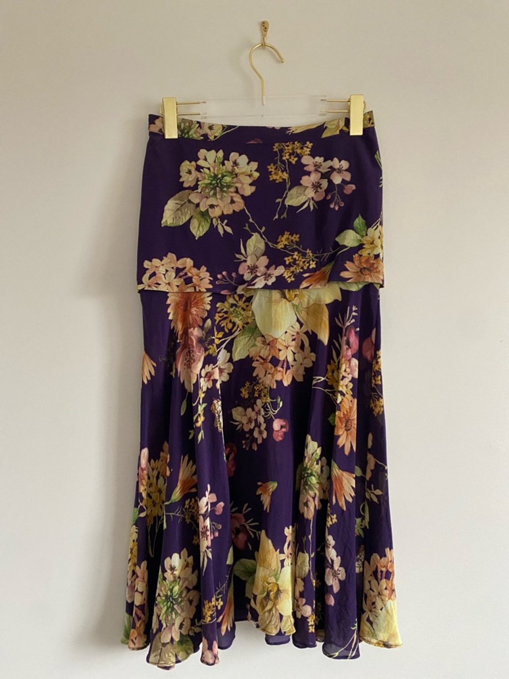 SOLD Magrella | Floral Midi Skirt | Plum Botanical Print | Size 38 - Picture 2 of 7